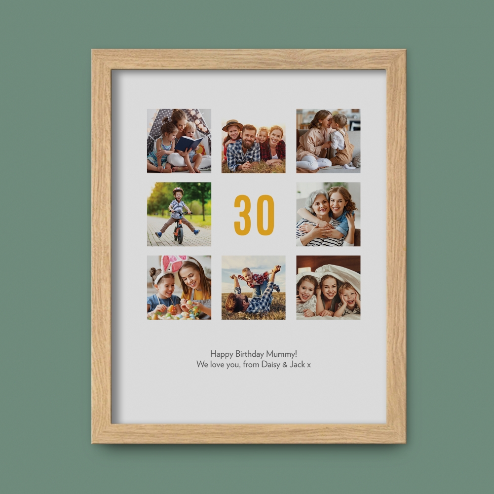 Fmad Pmc Black/Gold/Silver Personalised 30Th Birthday Photo Prints (Oak Frame)