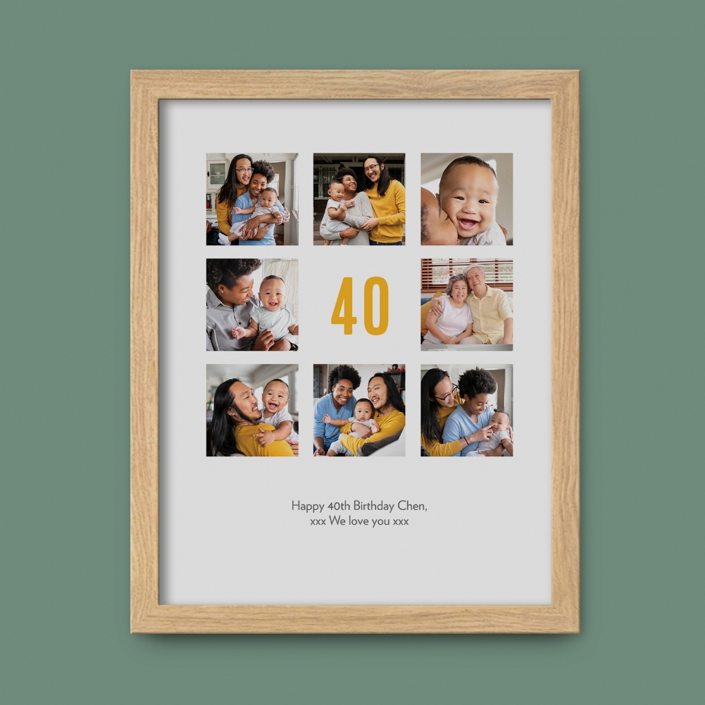 Fmad Pmc Black/Gold/Silver Personalised 40Th Birthday Photo Prints (Oak Frame)