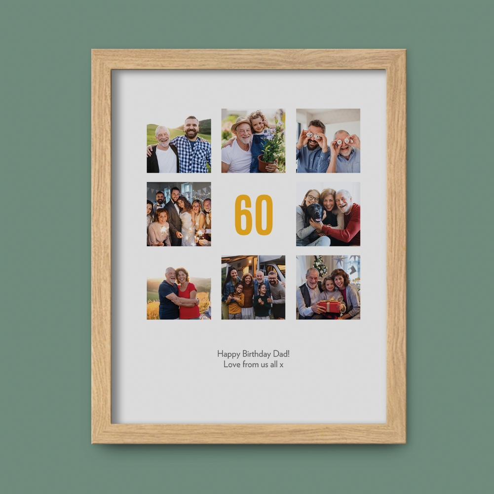 Fmad Pmc Black/Gold/Silver Personalised 60Th Birthday Photo Prints (Oak Frame)