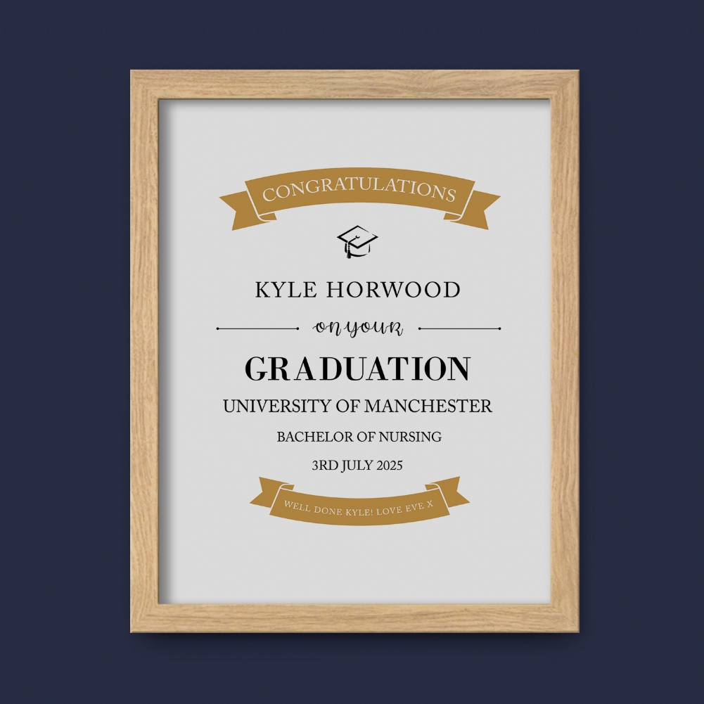 Fmad Pmc Gold/White Personalised Graduation Certificate Prints (Oak Frame)