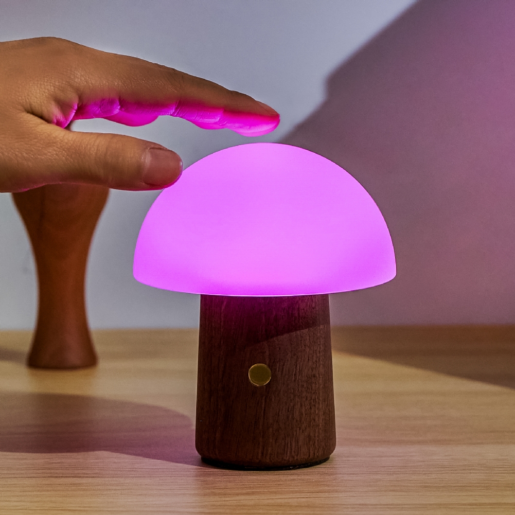 Gingko Electronics White Wooden Mushroom Lamps (Mini Natural Walnut Wood)