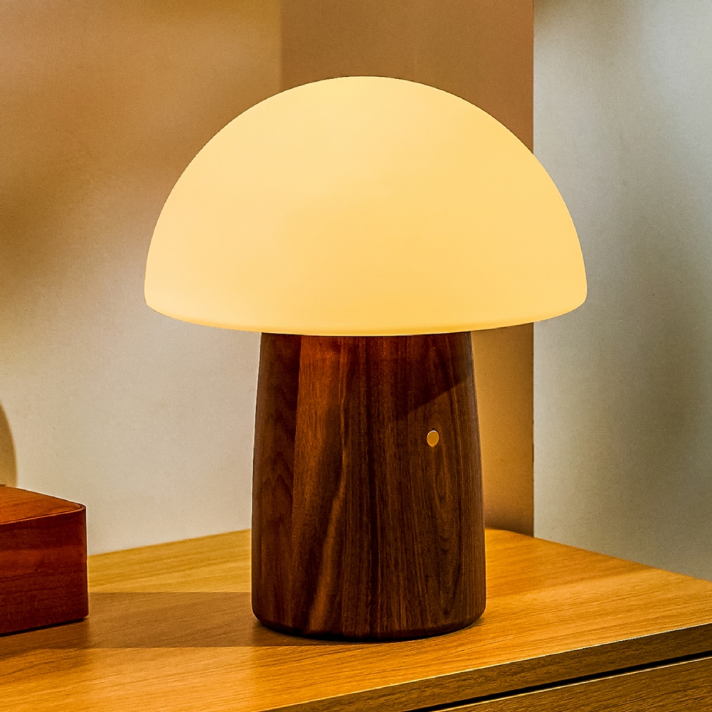Gingko Electronics White Wooden Mushroom Lamps (Large Natural Walnut Wood)