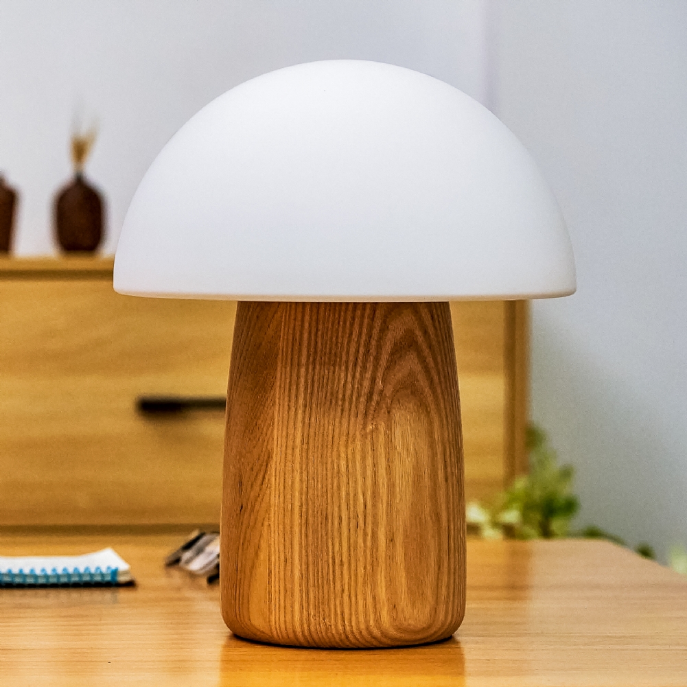 Gingko Electronics White Wooden Mushroom Lamps (Large Ash Wood)