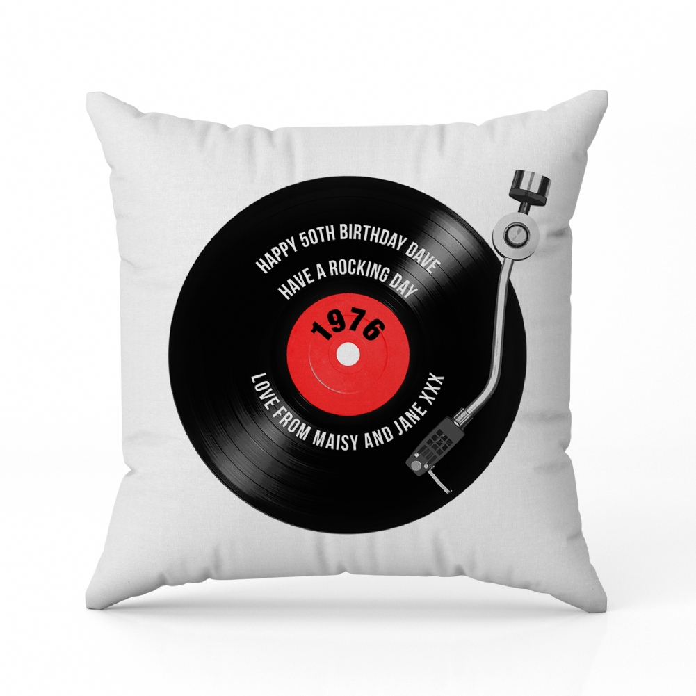 Fmad Pmc Red/Blue/Pink Personalised 50Th Birthday Retro Record Cushion
