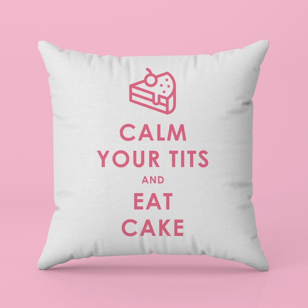 Fmad Pmc Pink/White Calm Your Tits And Eat Cake Cushion