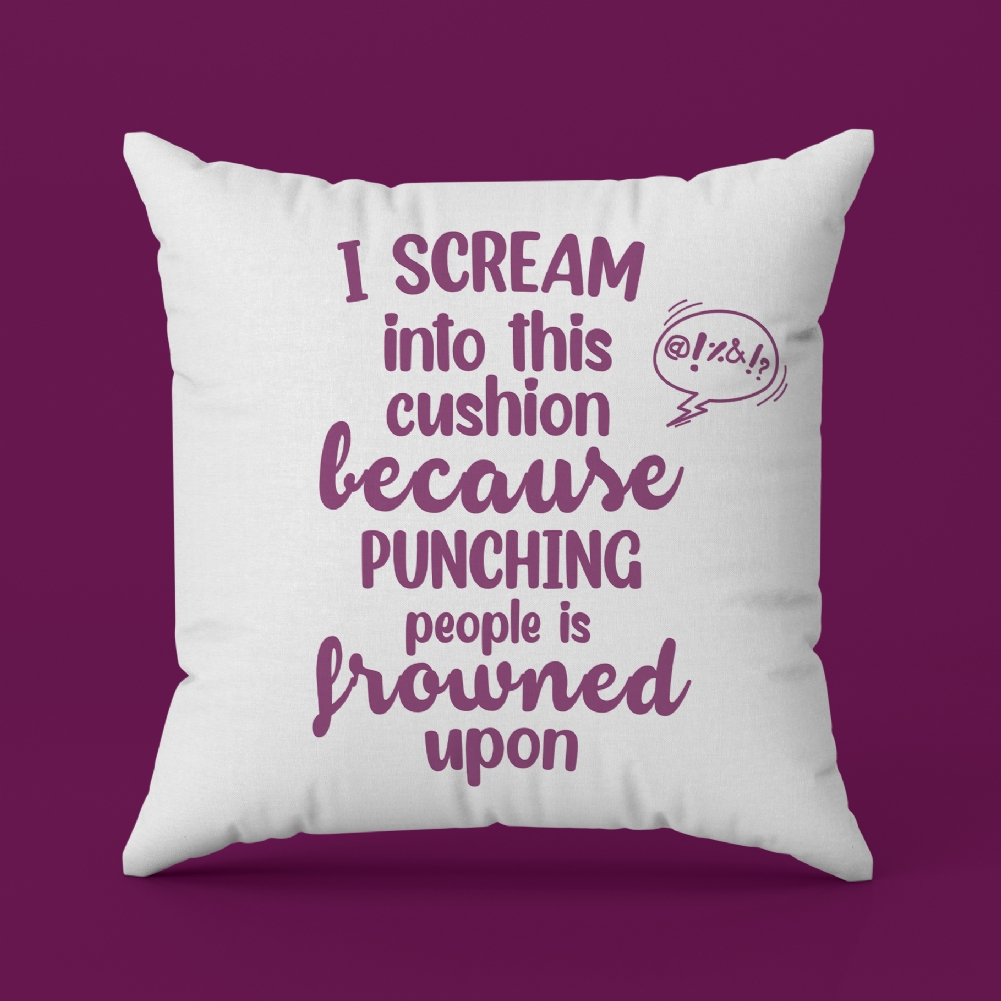 Fmad Pmc Pink/Blue/Red Punching People Is Frowned Upon Cushion