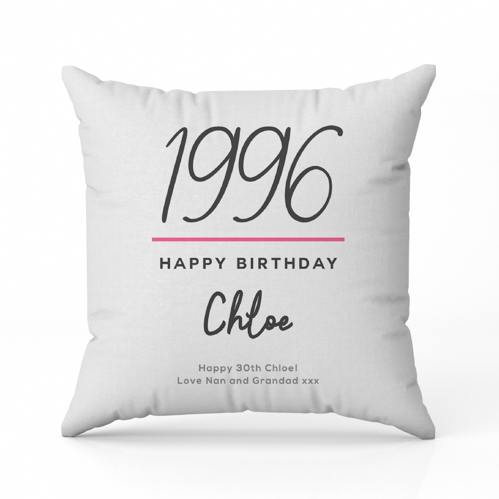 Fmad Pmc Blue/Grey/Pink Personalised Classy 30Th Birthday Year Cushion