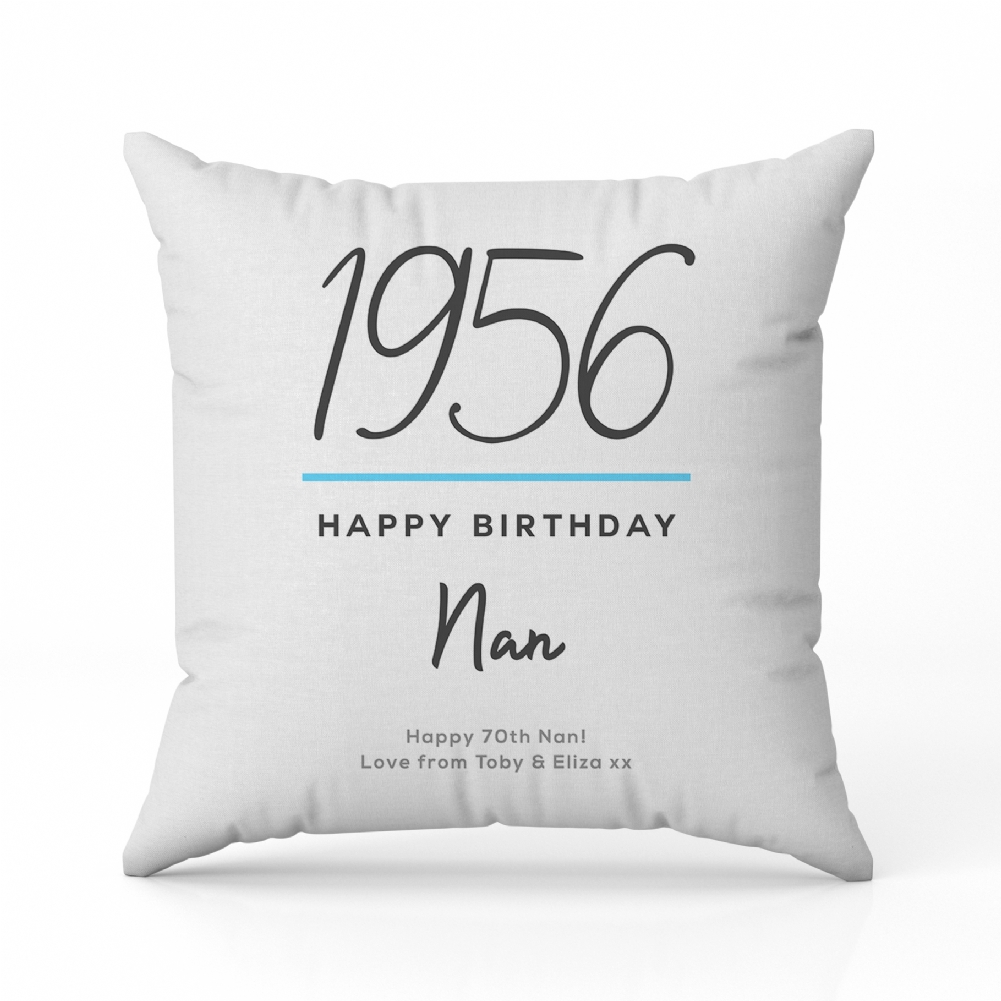 Fmad Pmc Blue/Green/Red Personalised Classy 70Th Birthday Year Cushion