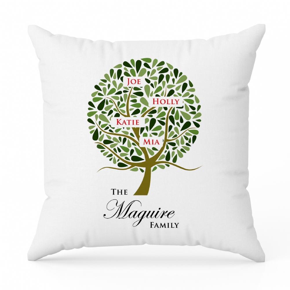 Fmad Pmc Green/Brown Personalised Family Tree Cushion