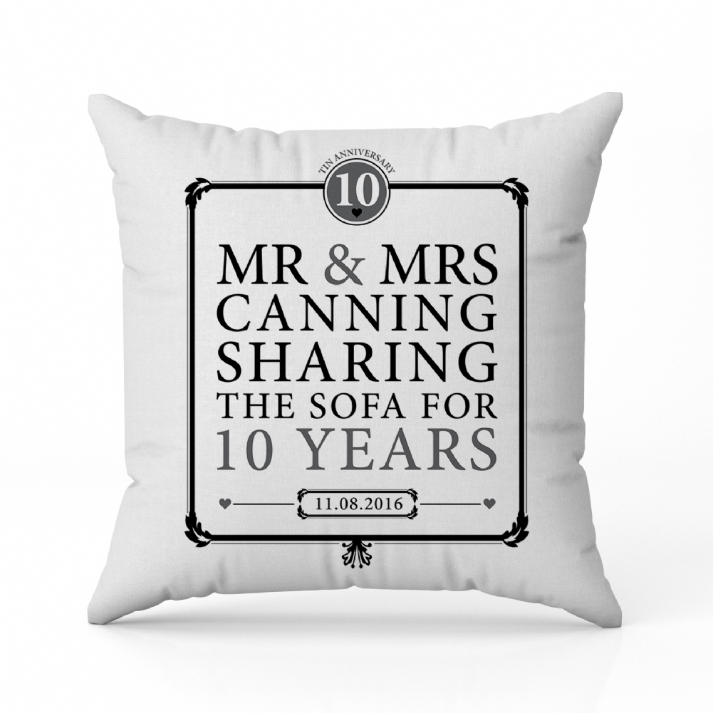 Fmad Pmc Black/Grey/White Personalised 10Th Anniversary Sharing The Sofa Cushion