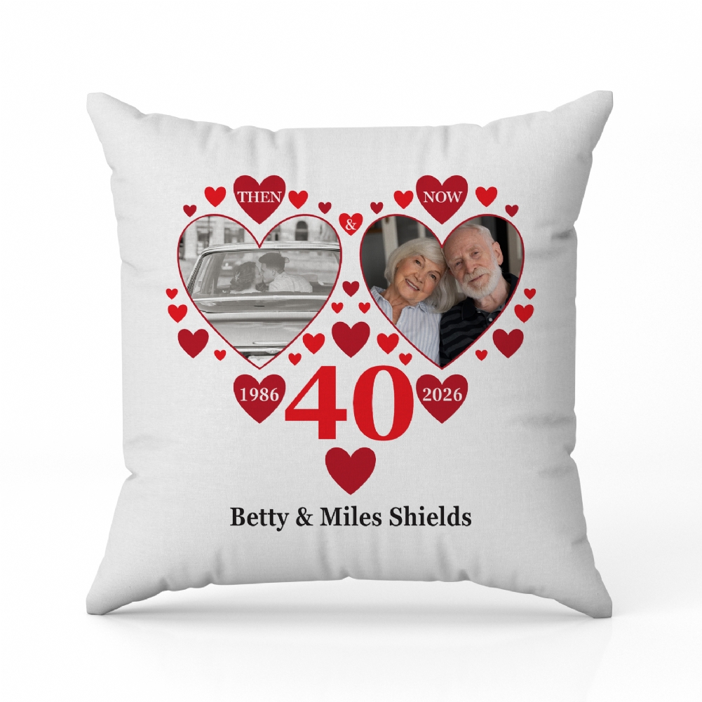 Fmad Pmc Red Personalised Then And Now Ruby Anniversary Photo Cushion