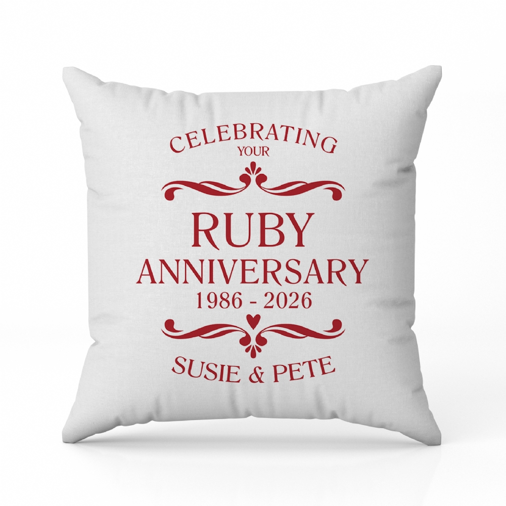 Fmad Pmc Cream/Red Personalised Ruby Anniversary Classic Cushion