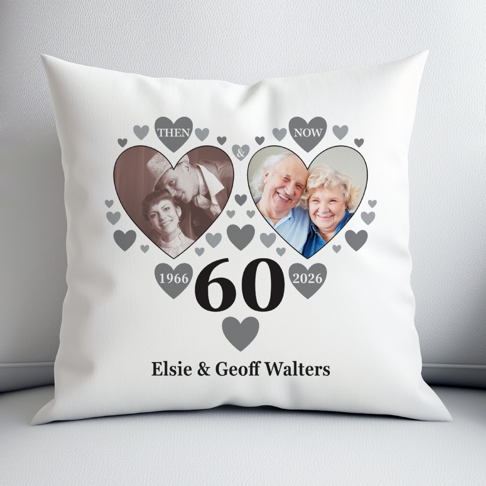Fmad Pmc Personalised Then And Now Diamond Anniversary Photo Cushion