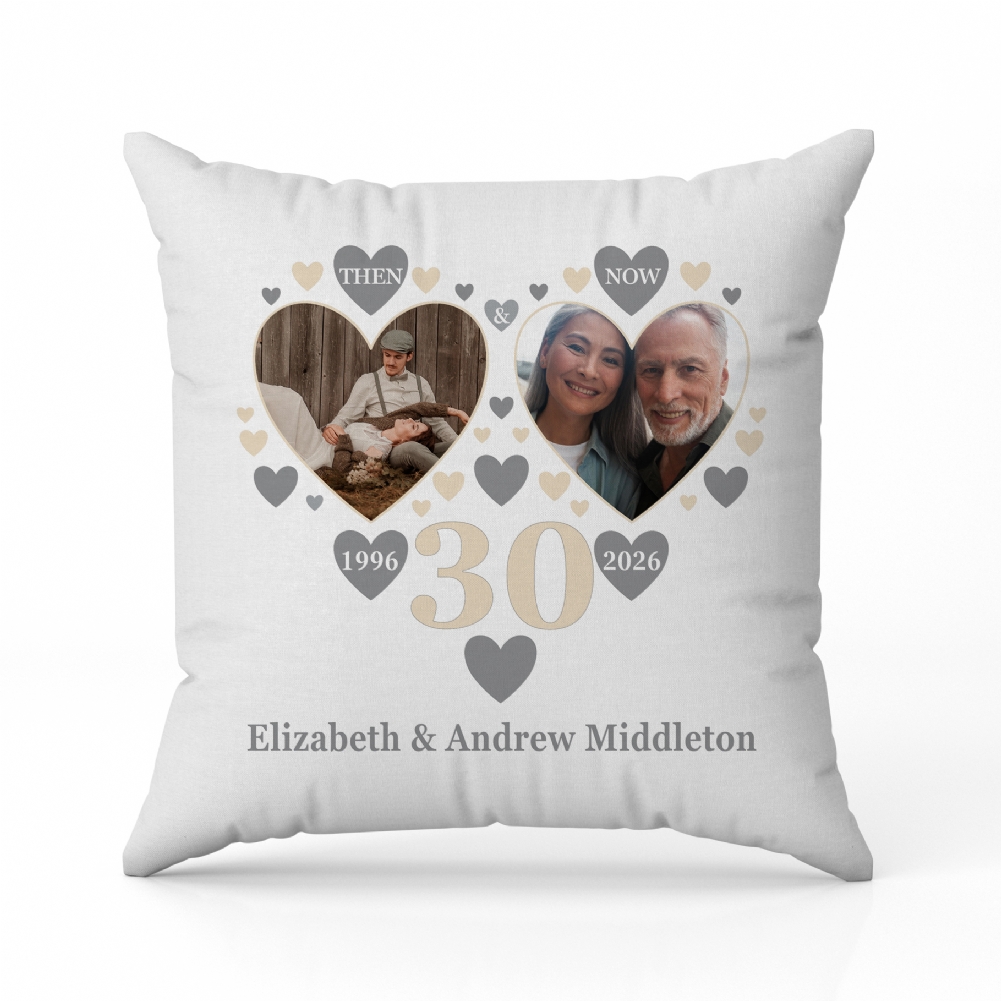 Fmad Pmc Personalised Then And Now Pearl Anniversary Photo Cushion