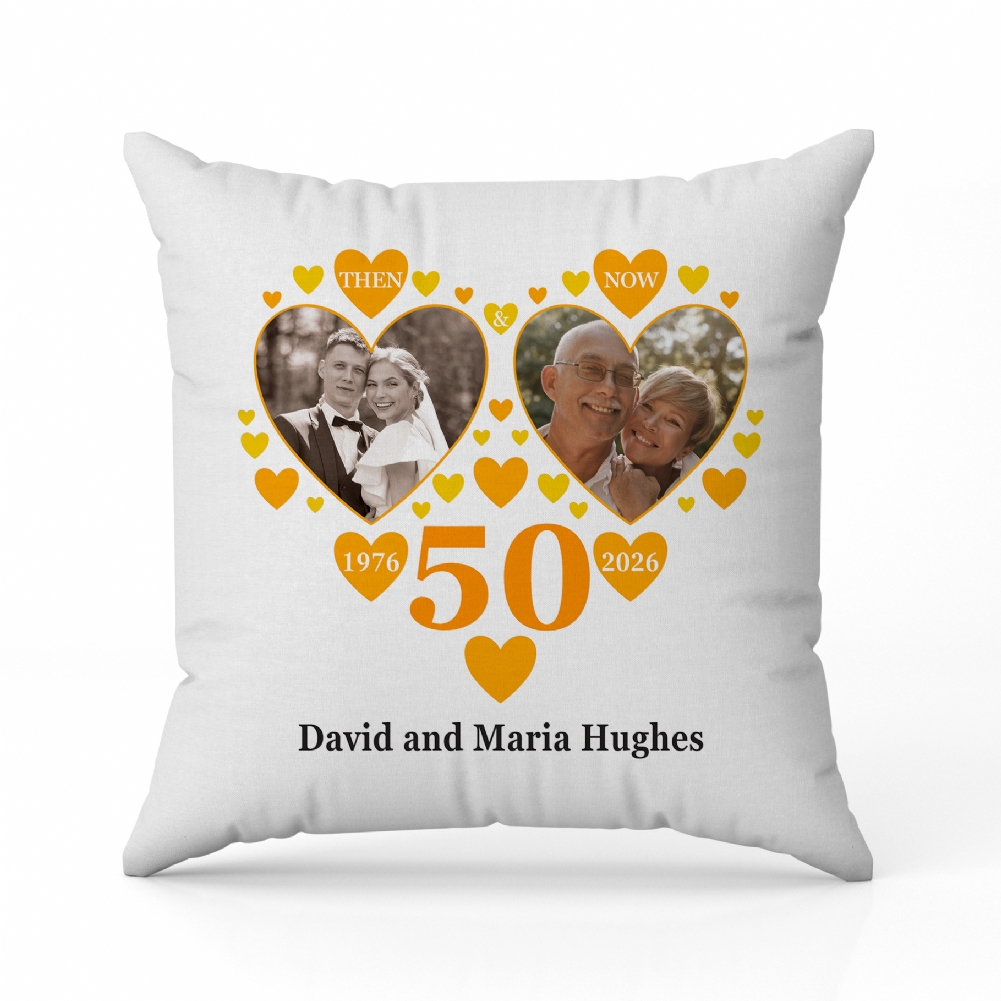 Fmad Pmc Golden Personalised Then And Now Anniversary Photo Cushion