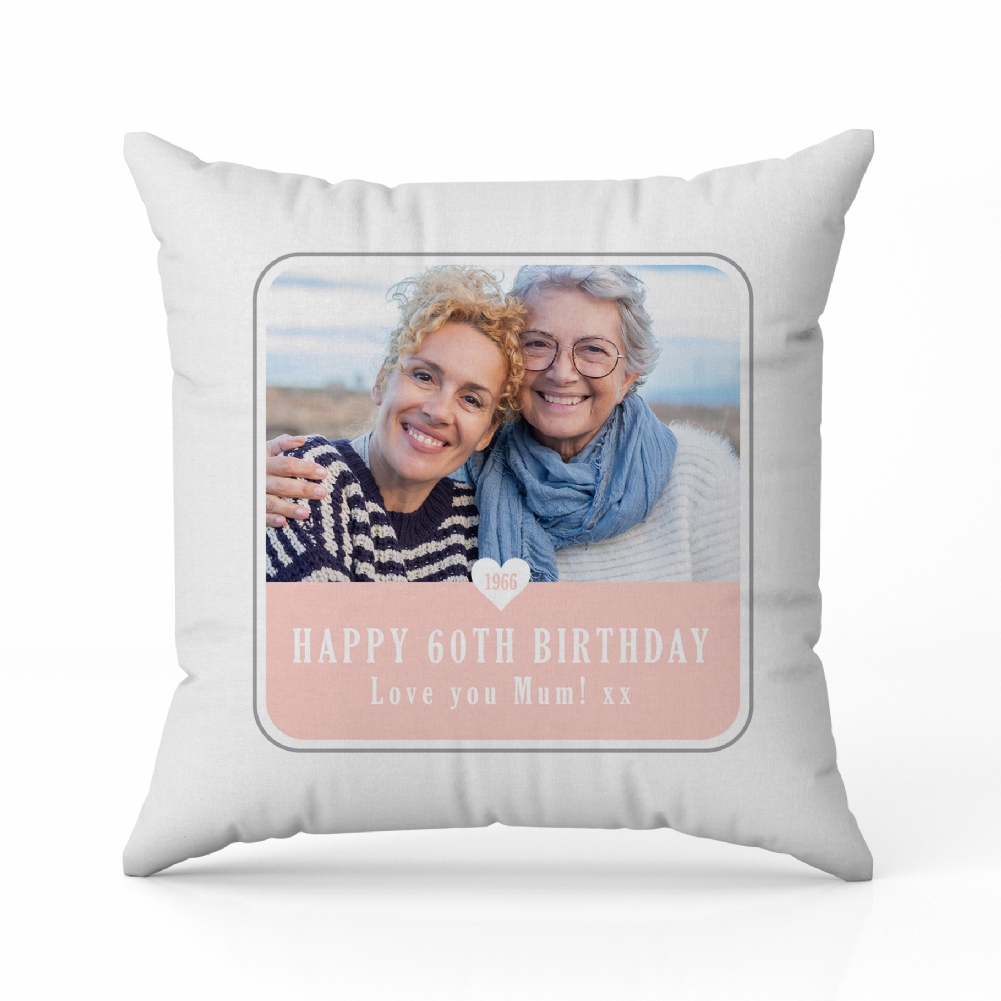 Fmad Pmc Pink Personalised 60Th Birthday Photo Upload Cushion