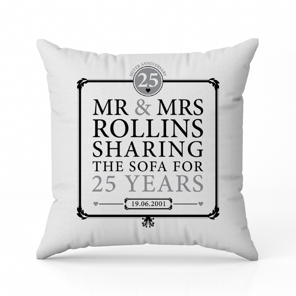 Fmad Pmc Silver Personalised 25Th (Silver) Anniversary Sharing The Sofa Cushion