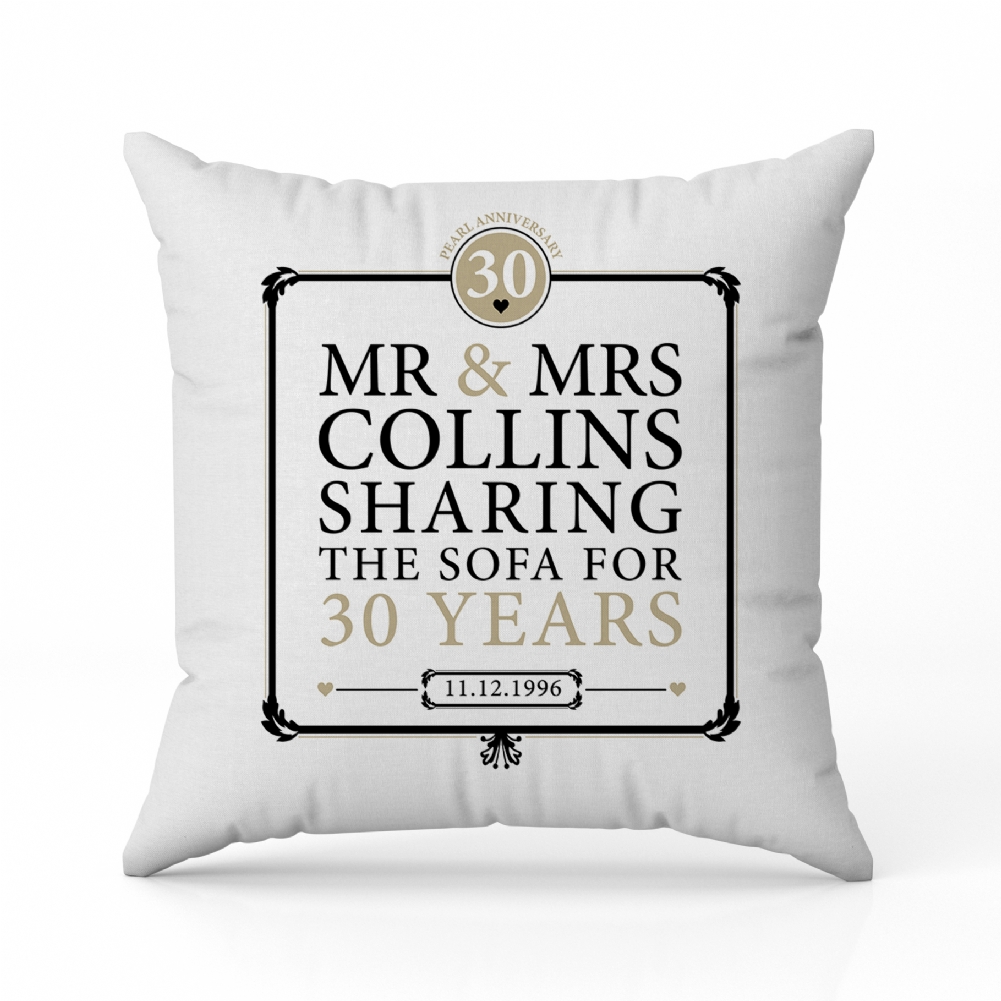 Fmad Pmc Black/Cream Personalised 30Th (Pearl) Anniversary Sharing The Sofa Cushion