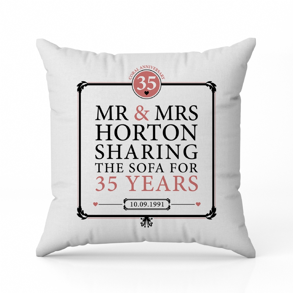 Fmad Pmc Coral Personalised 35Th (Coral) Anniversary Sharing The Sofa Cushion