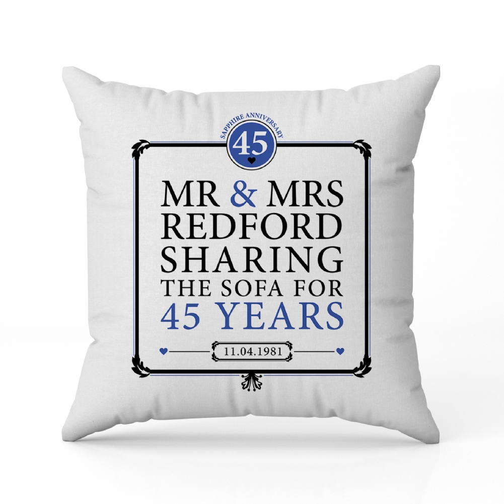 Fmad Pmc Black/Blue Personalised 45Th (Sapphire) Anniversary Sharing The Sofa Cushion