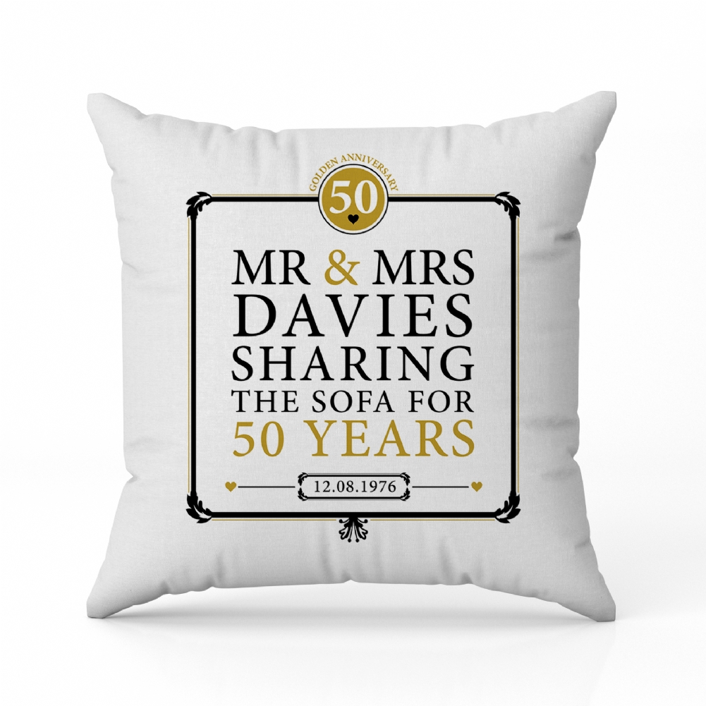 Fmad Pmc Golden Personalised 50Th (Golden) Anniversary Sharing The Sofa Cushion