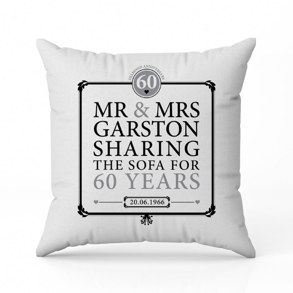 Fmad Pmc Black/Grey Personalised 60Th (Diamond) Anniversary Sharing The Sofa Cushion