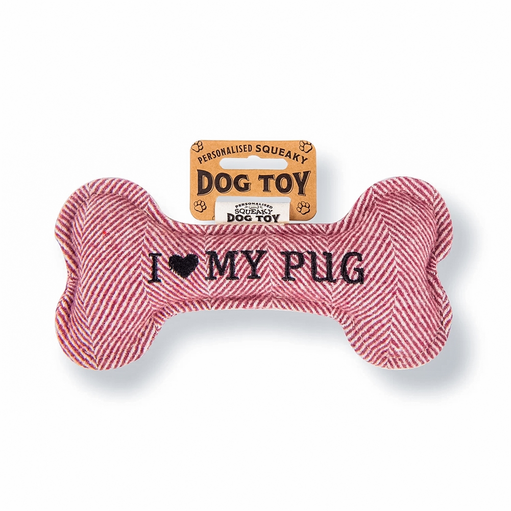 History & Heraldry Black I Love My Dog" Breed Squeaky Dog Toys (Pug)
