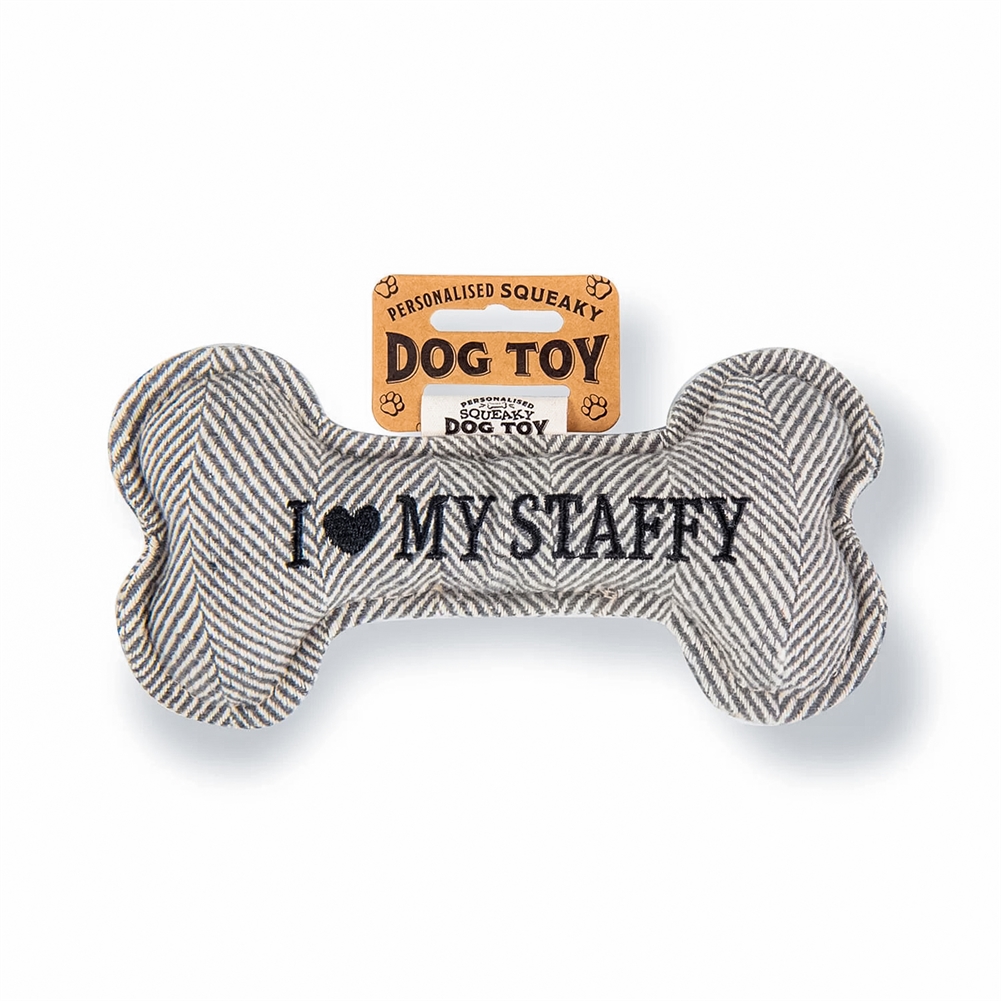 History & Heraldry Black I Love My Dog" Breed Squeaky Dog Toys (Staffy)