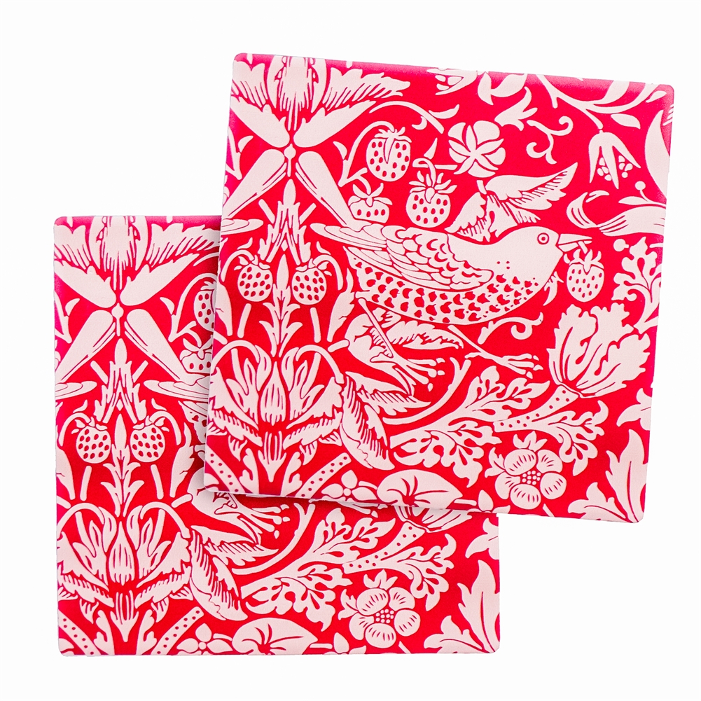 Half Moon Bay Ltd William Morris Raspberry Set Of 2 Ceramic Coasters