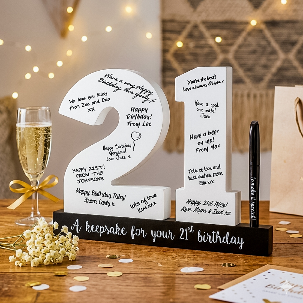 Royal County Products Men's White/Black 21St Birthday Wooden Numbers And Pen