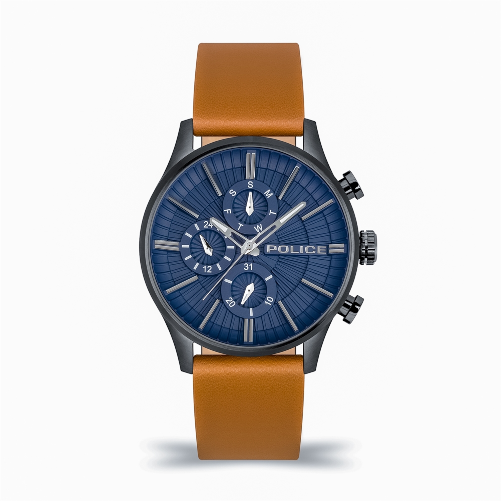Peers Hardy Men's Blue Police Barter Watches ( Dial - Tan Leather Strap)