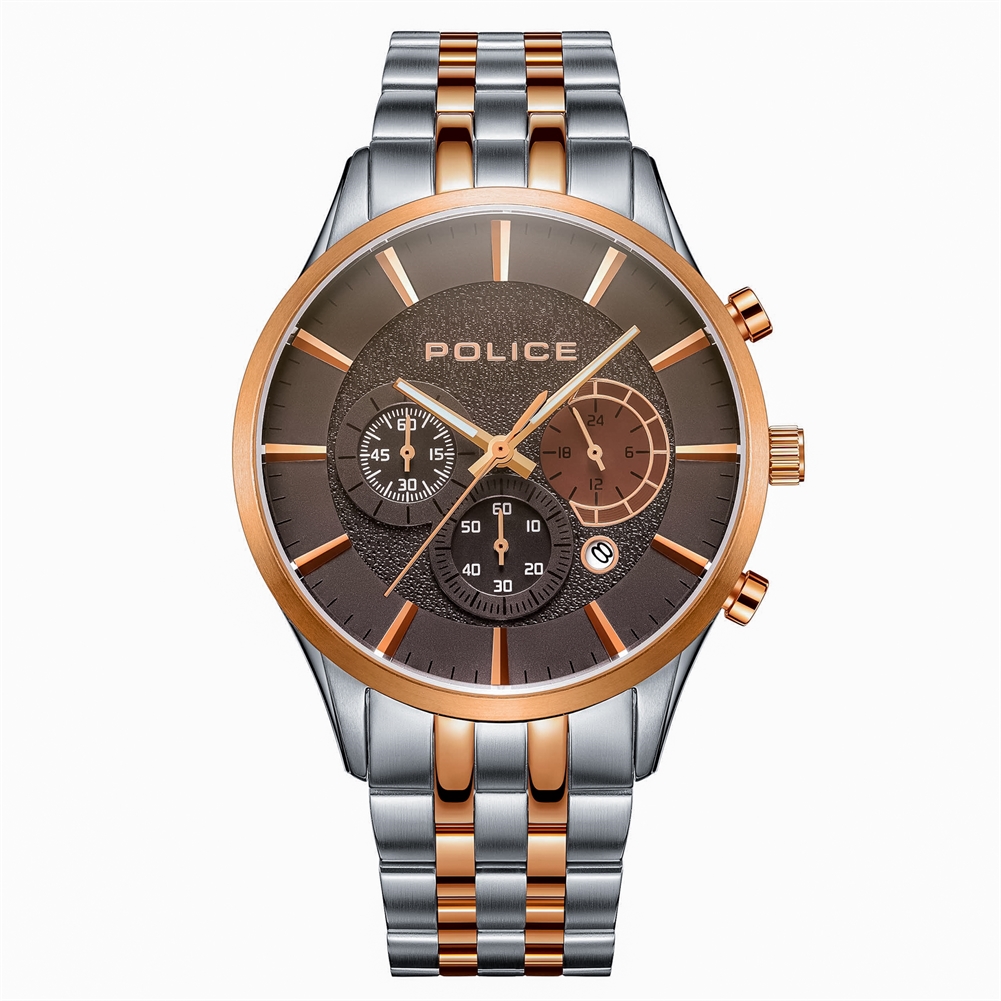 Peers Hardy Men's Brown Police Cage Chrono Watches ( Dial - Two Tone Stainless Steel)