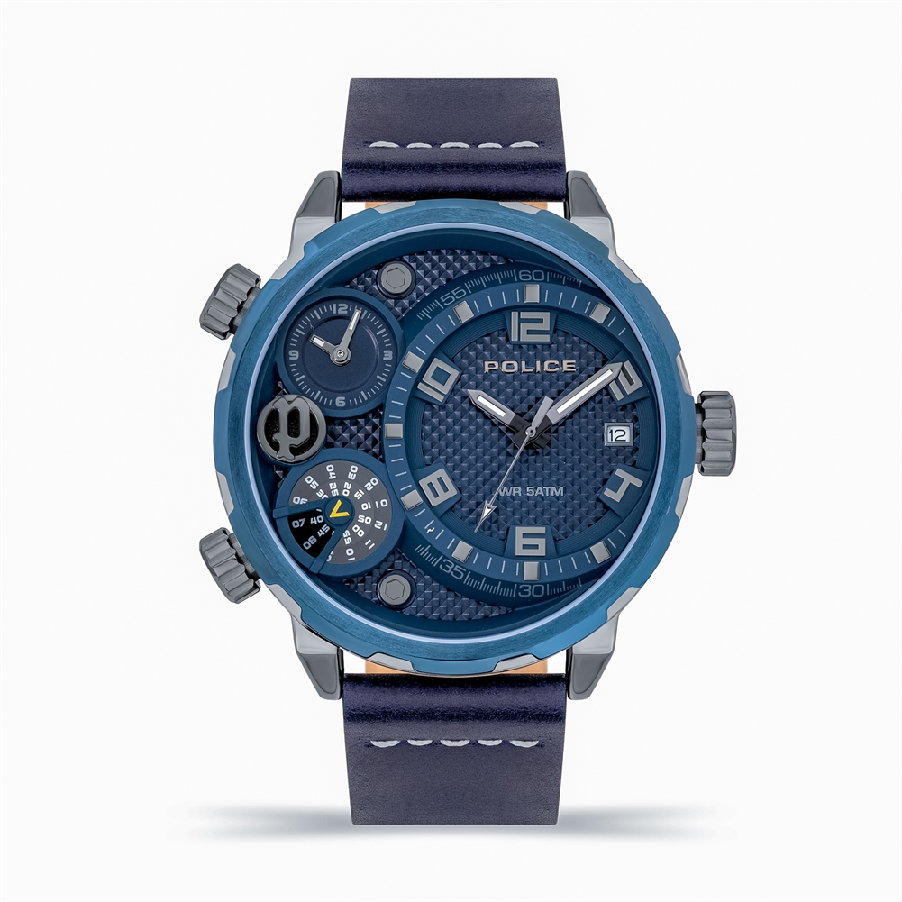 Peers Hardy Blue Police Ray Watches ( Dial - Leather Strap)