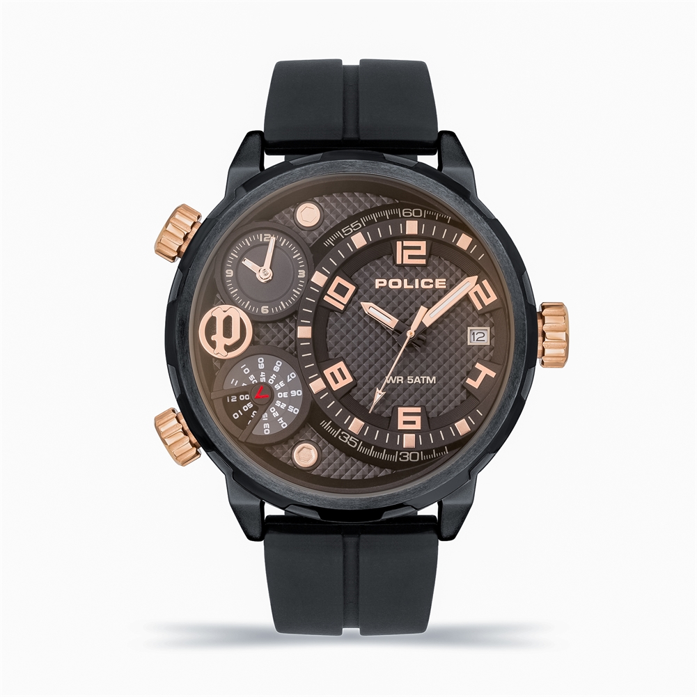 Peers Hardy Black Police Ray Watches ( Dial - Silicone Strap)