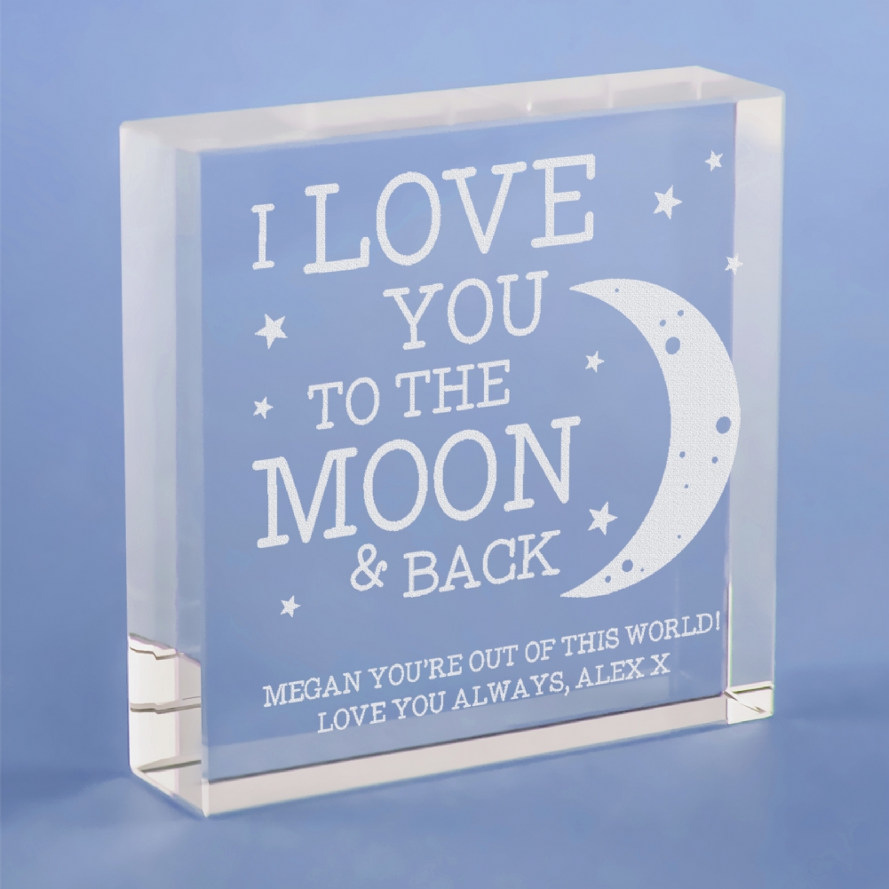 Personalised Memento Co Personalised I Love You To The Moon And Back Glass Keepsake