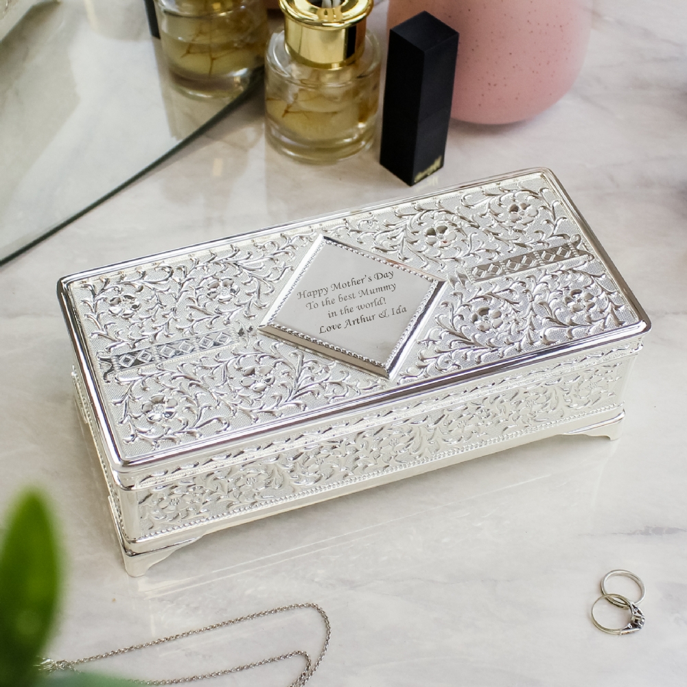 Personalised Memento Co Women's Silver Antique Style Personalised Plated Jewellery Box