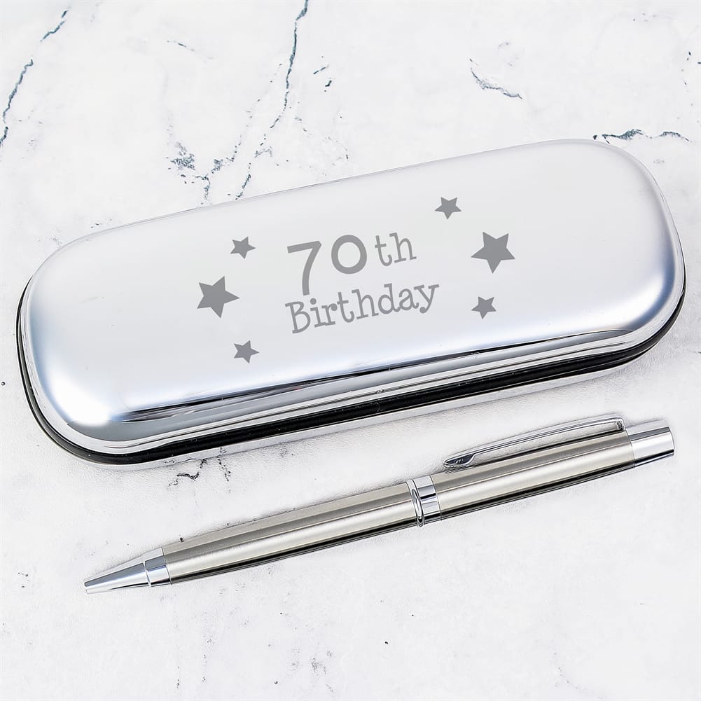 Personalised Memento Co Men's 70Th Birthday Engraved Pen Case And Ballpoint