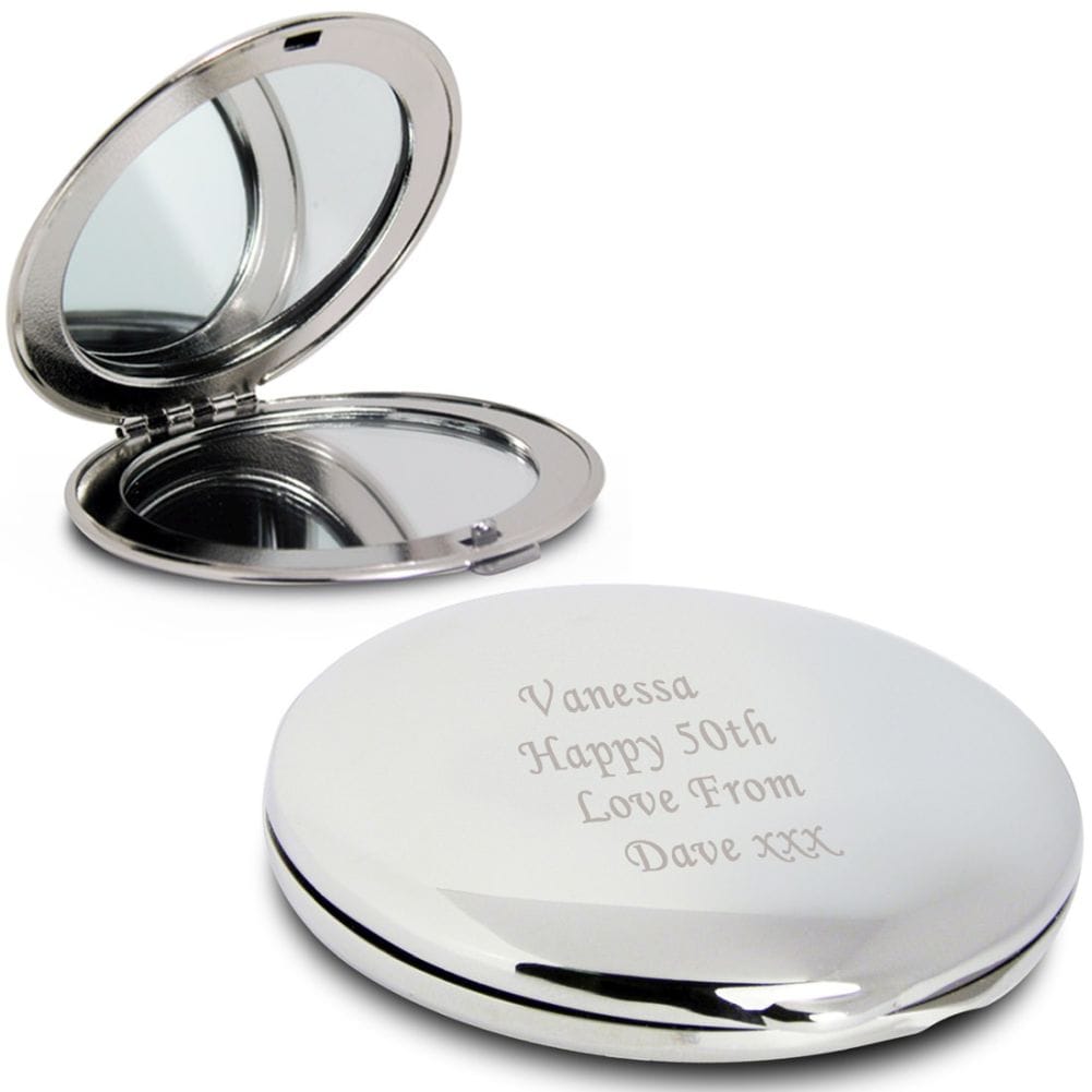Personalised Memento Co Women's Black Personalised Circle Compact Mirror
