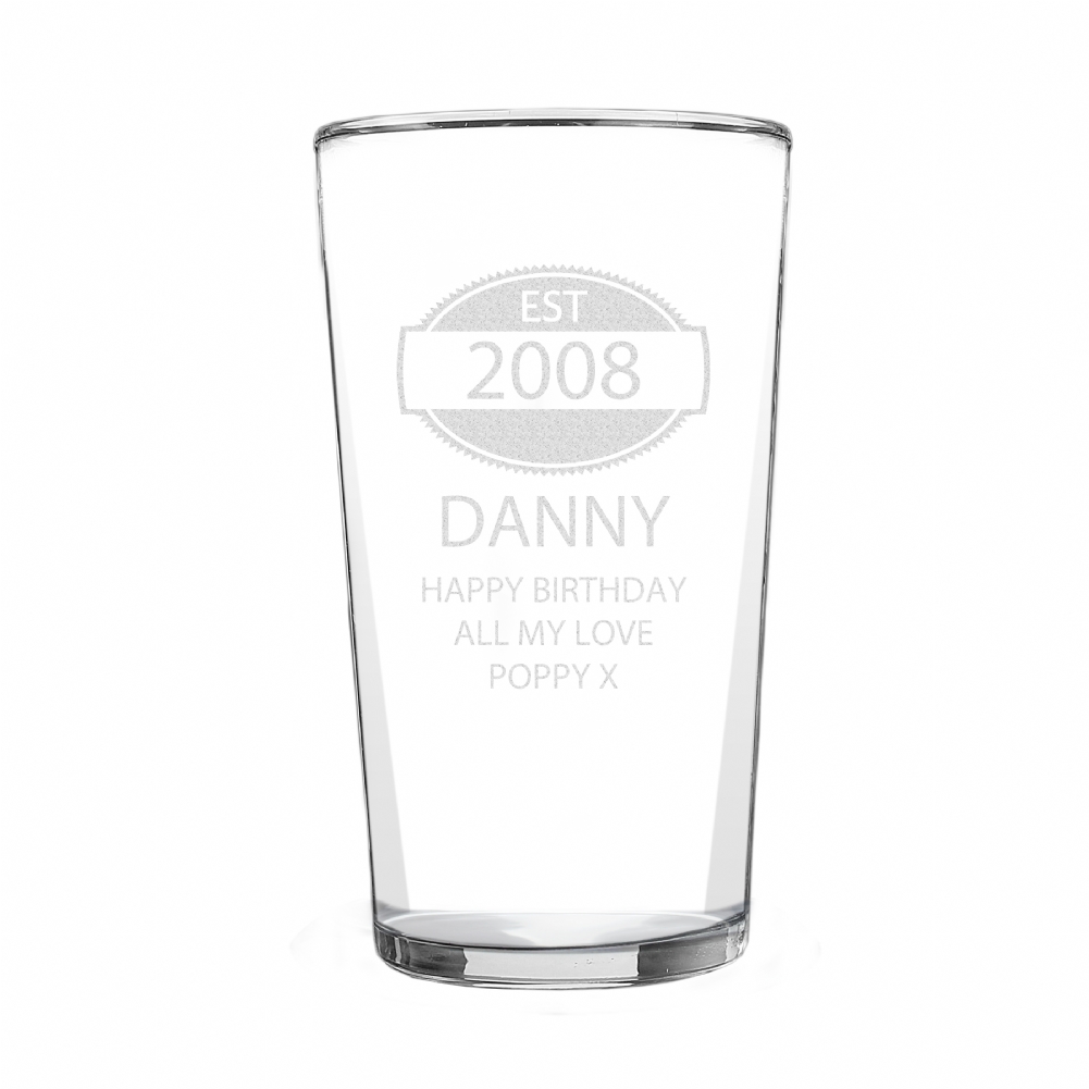 Personalised Memento Co Personalised Year Of Establishment 18Th Birthday Glass