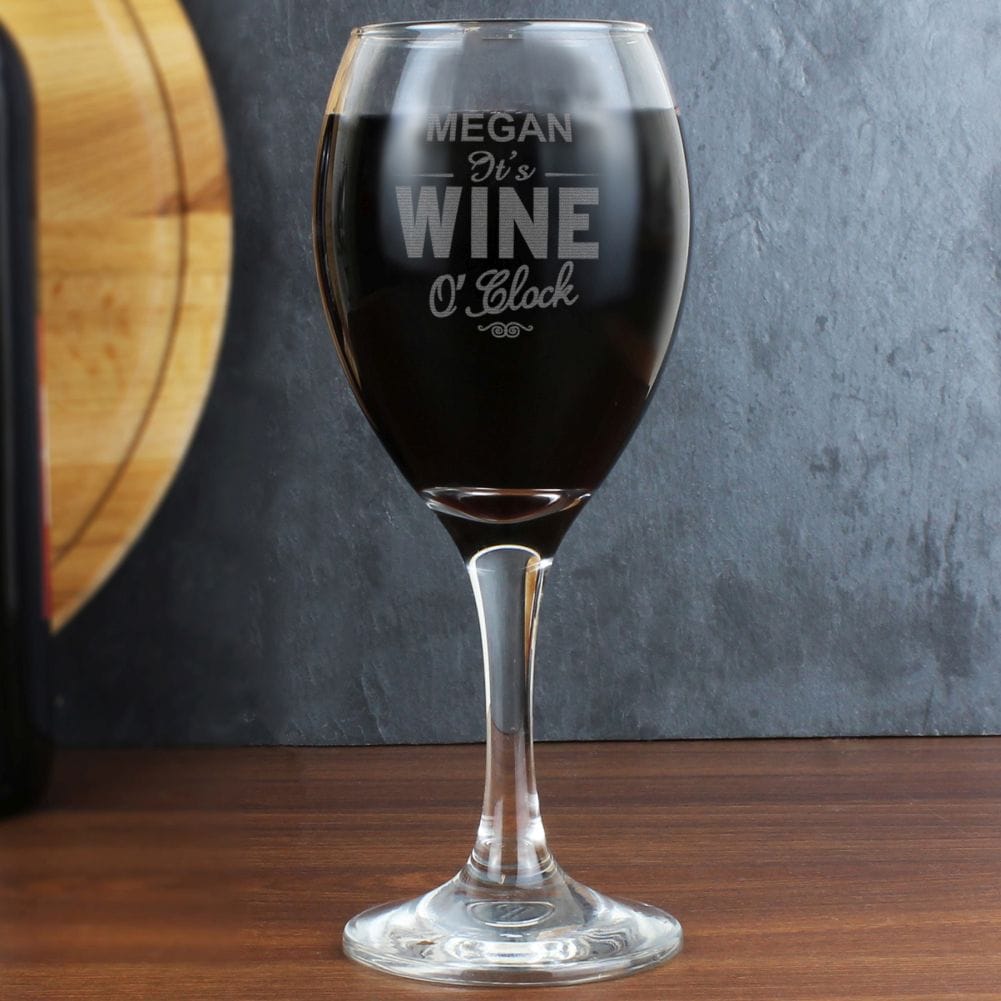 Personalised Memento Co Personalised Wine O'clock Engraved Glass