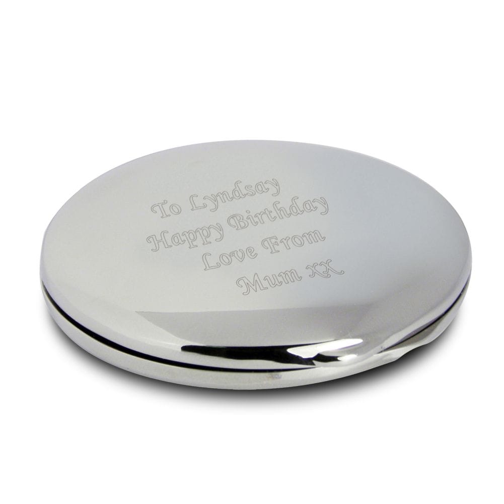 Personalised Memento Co Silver Personalised Round Compact Mirror