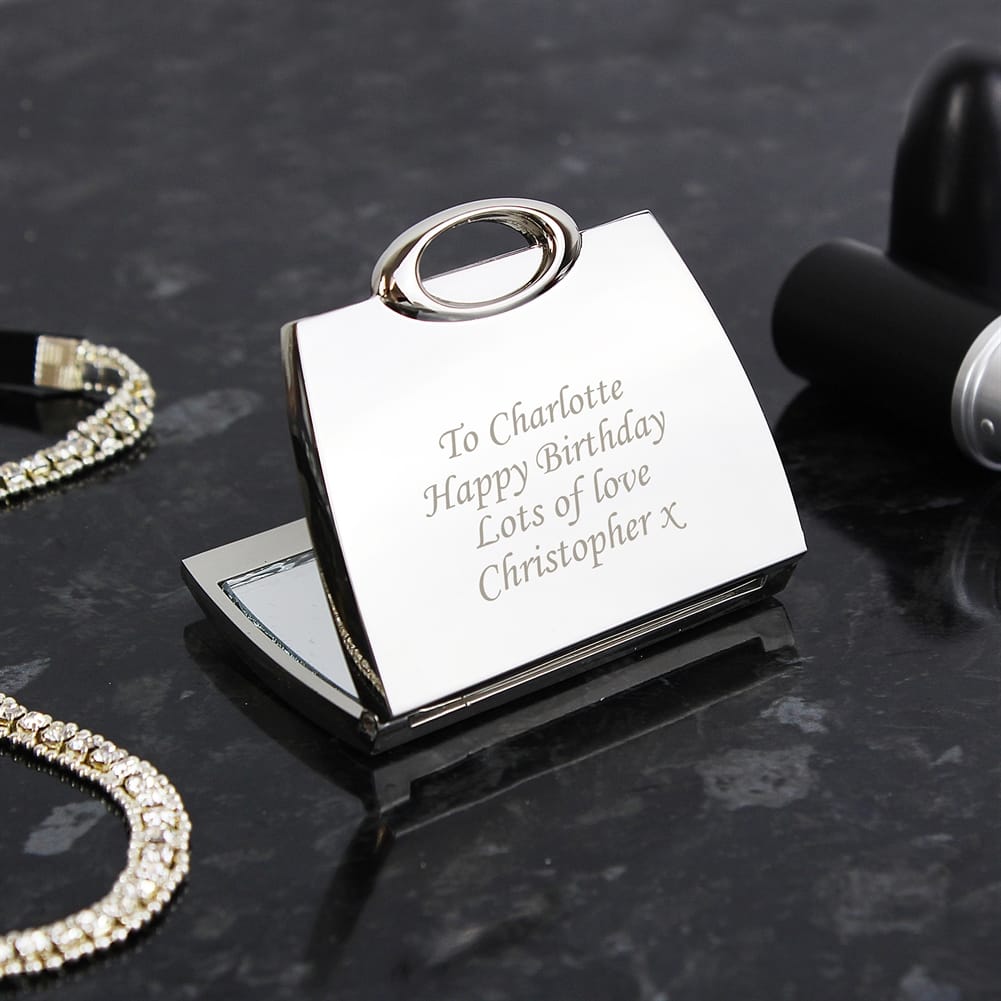 Personalised Memento Co Girls Silver Personalised Handbag Compact Mirror