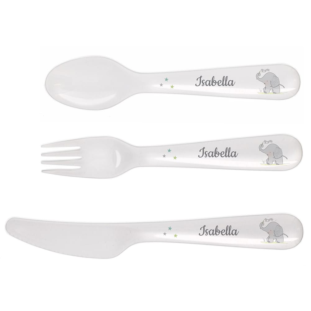 Personalised Memento Co Personalised First Cutlery Set With Elephant Design