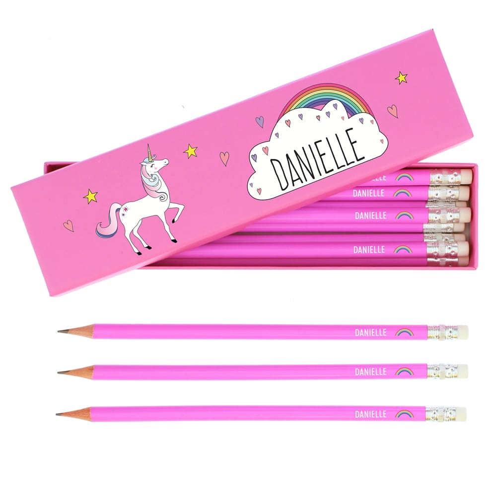 Personalised Memento Co Pink Personalised Unicorn Box Of Pencils