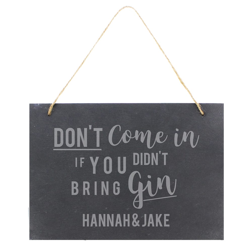 Personalised Memento Co Gold Personalised Gin Or Prosecco Hanging Slate Sign (Gin)