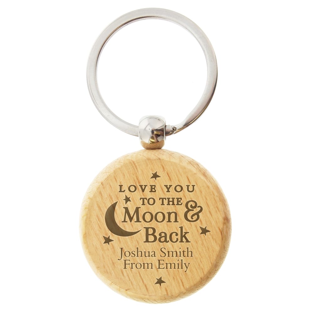 Personalised Memento Co Black Personalised Moon & Back Wooden Keyring