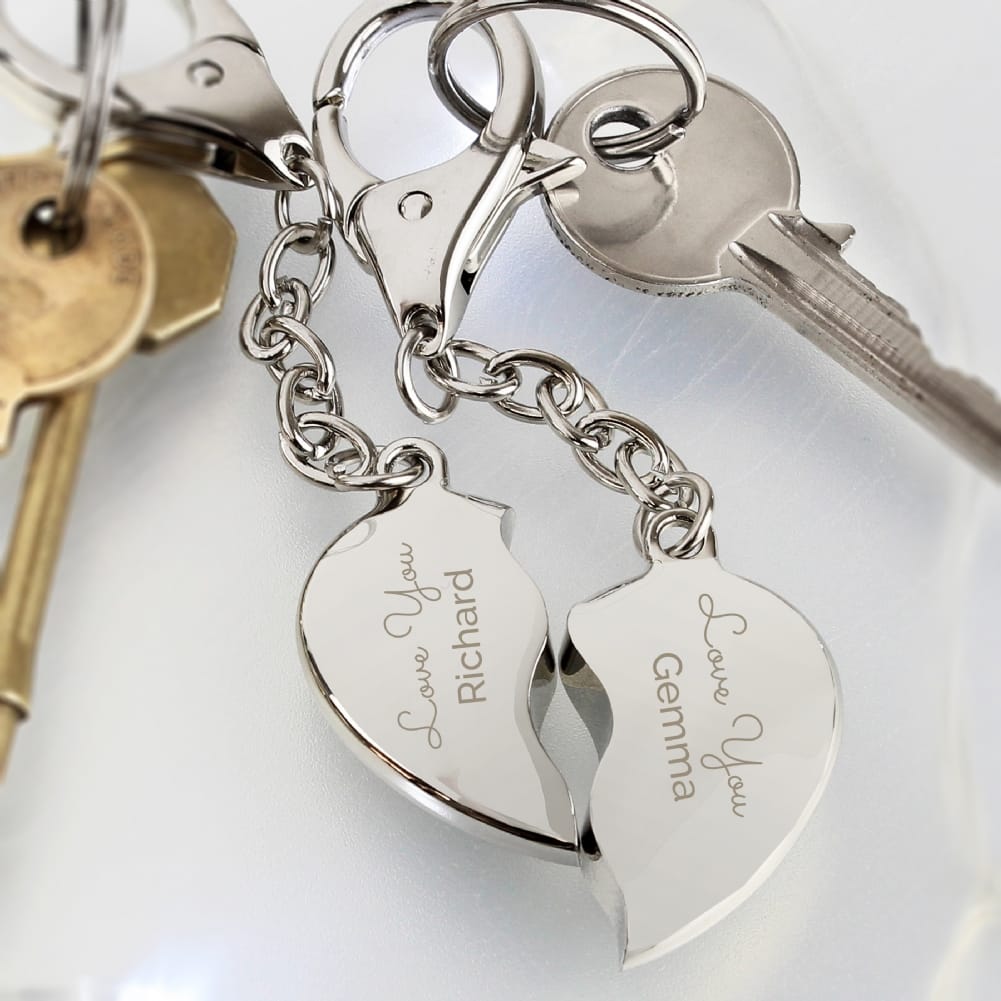 Personalised Memento Co Personalised Engraved Joined Heart Keyring Set