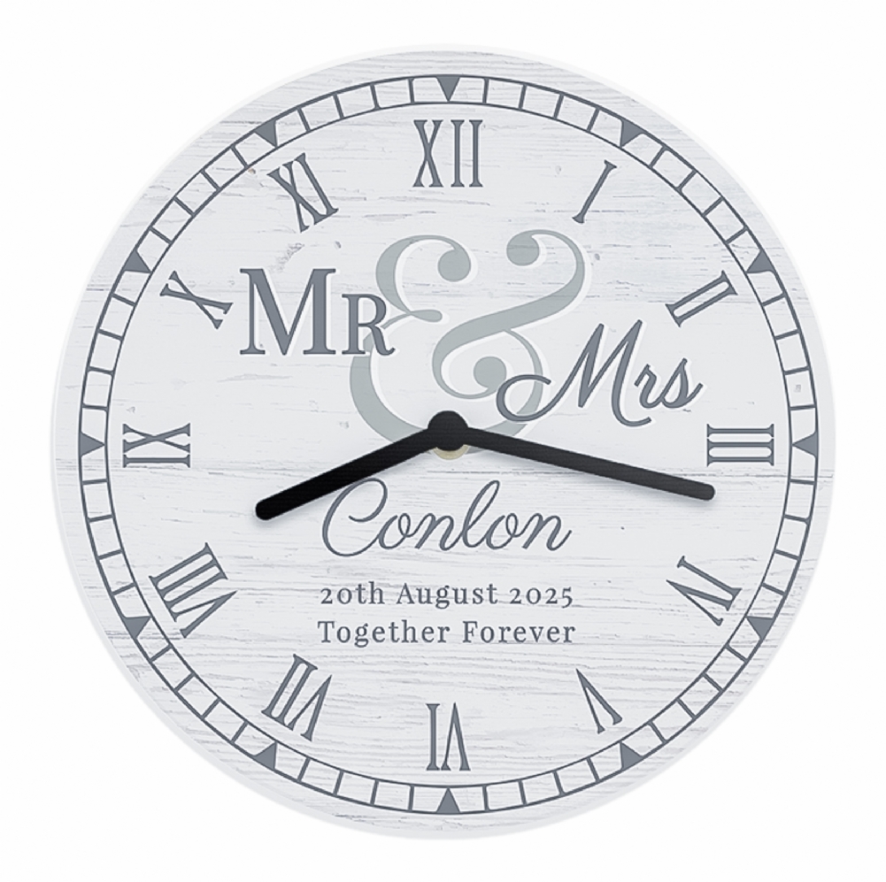 Personalised Memento Co White Personalised Mr & Mrs Wooden Clock