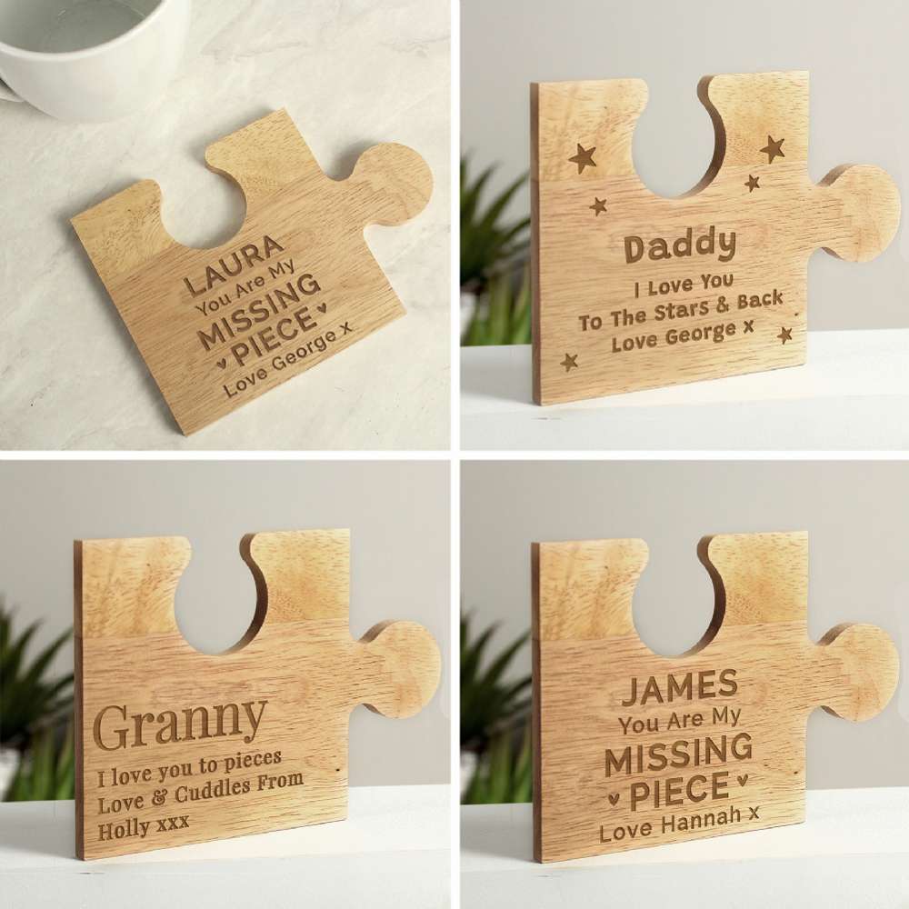 Personalised Memento Co Personalised Jigsaw Piece Wooden Drink Coasters