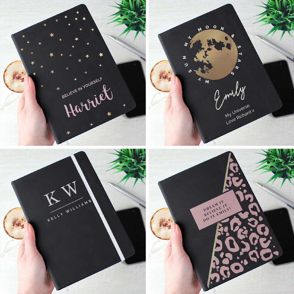 Personalised Memento Co Black Personalised Hardback A5 Notebooks